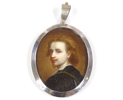 Anthony Van Dyck, a portrait miniature of the artist on ivory, 19th century or earlier, indistinctly signed in unmarked oval 