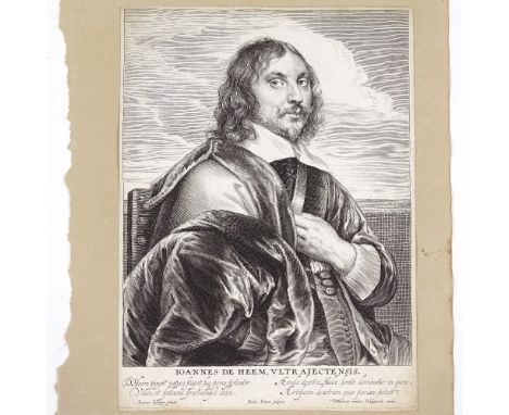 Early 17th century engraving, portrait of Jan Davidsz De Heem, sheet size 11" x 8", unframedCrease across top right-hand corn