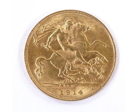 A 1914 George V half sovereign, 4gGood overall condition, only small rubbing to high-points and light surface scratches. 