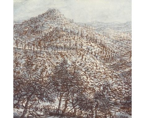 Gerald Ososki, crayon/pastel on card, Tuscany landscape, exhibited at the RBA 1960, 18" x 24", unframedSeveral very light sur