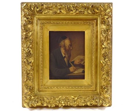 Early 20th century oil on board, portrait of a Jewish Scholar, indistinctly signed and inscribed verso, 8" x 6", original fra