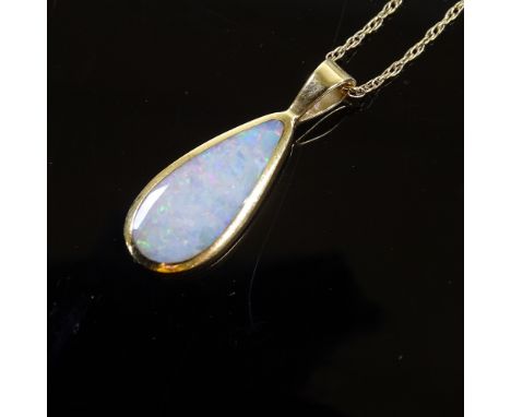 An 18ct gold pair-cut cabochon opal pendant necklace, on sterling silver gilt chain, maker's marks MD, hallmarks Sheffield 20