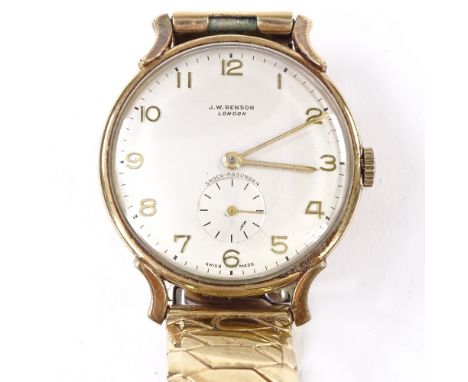 CYMA - a Vintage 9ct gold mechanical wristwatch, ref. 13851, retailed by J W Benson, silvered dial with gilt Arabic numerals,