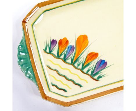 A Clarice Cliff for Wilkinson Bizarre Crocus pattern octagonal 2-handled sandwich tray, model no. 449, length 30.5cmVery good