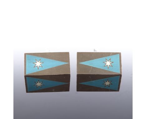 A pair of Poul Hansen for Maersk Shipping Line Danish sterling silver and enamel cufflinks, panel length 22.1mm, 13gBoth in v