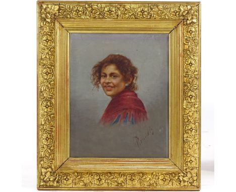 Italian School, late 19th/early 20th century oil on canvas, portrait of a girl, indistinctly signed, 11" x 8.5", framedVery g