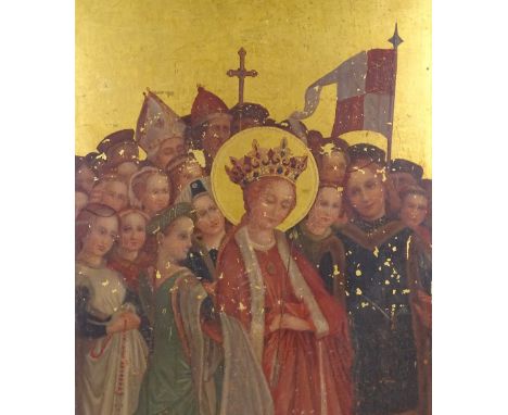 19th century painted and gilded icon on wood panel, 28.5" x 16.5", unframedSeveral paint chips and surface abrasions, panel s