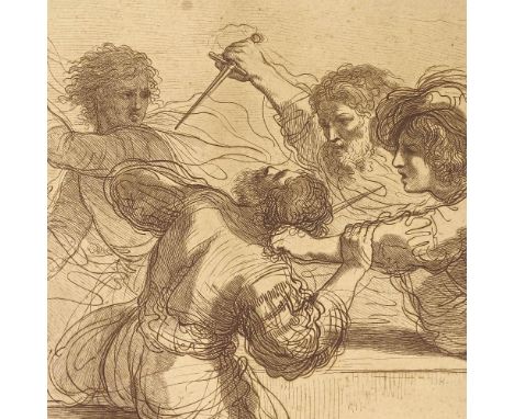After Guercino, scenes from the assassination of Amnon, 2 18th engravings by Bartolozzi, mounted (2)Paper discolouration and 