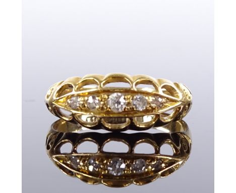 An 18ct graduated 5-stone half hoop ring, pierced settings, total diamond content approx 0.07ct, hallmarks Birmingham 1912, s