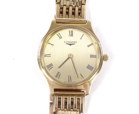 LONGINES - a Vintage 9ct gold mechanical wristwatch, ref. 3900 847, circa 1977, brushed gilt dial with Roman numeral hour mar
