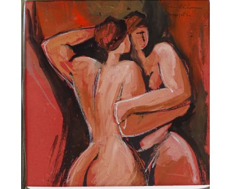 Watercolour, 2 embracing figures, indistinctly signed and inscribed, dated '74, 9" x 9", framedVery good condition 