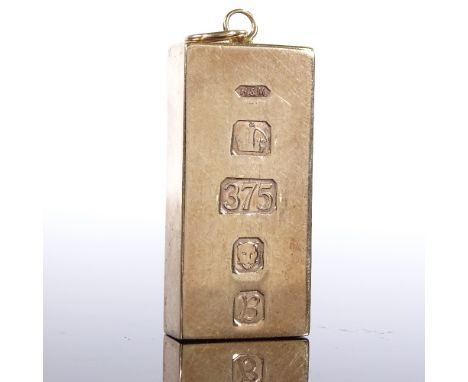 A heavy 9ct rose gold ingot pendant, maker's marks H and M, hallmarks London 1976, height excluding bale 43.2mm, 60.5gGood ov