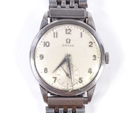 OMEGA - a stainless steel mechanical wristwatch, ref. 13332, circa 1950s, silvered dial with Arabic numerals and subsidiary s