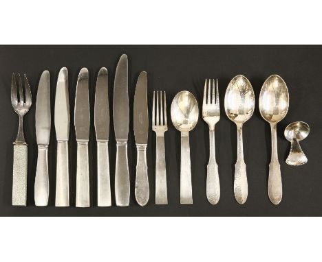 A French silver fork and spoon, by Tétard Frères, Paris,16.5cm, a Siècle Paris shagreen-handled fork and knife, a Keswick Sch