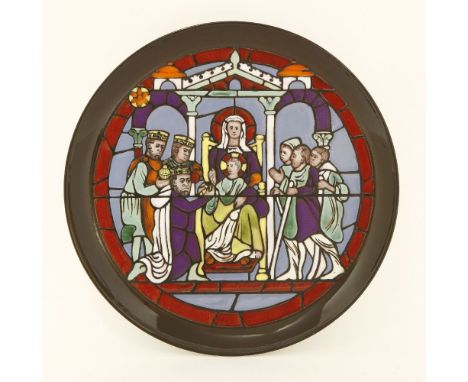A Poole pottery 'The Adoration' cathedral plate, designed by Tony Morris, inspired by a 13th century window at Canterbury, pa