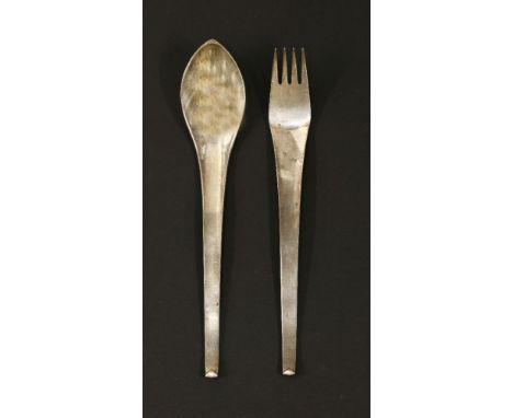 'Hilda', a sterling silver table fork and spoon,designed by Hans Hansen, import hallmarked Sheffield 1963,20cm (2)