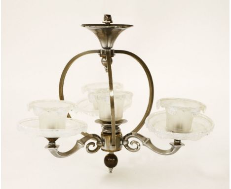A French opaline and frosted four-light chandelier, 65cm diameter 56cm high
