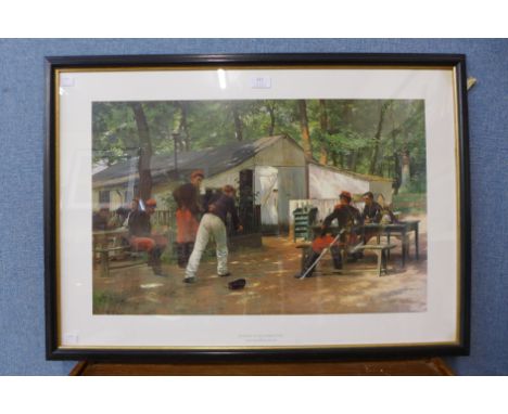 A Eugene Alexis Girarden print, Soldiers Of The Sixth Regiment At Rest, framed 