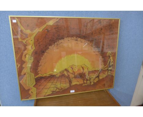 An oriental surrealist print on silk 