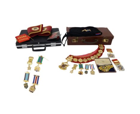 Collection of Masonic Regalia, including two silver Royal Antediluvian Order of Buffaloes jewels, other jewels and adornments
