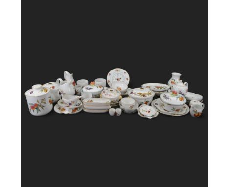 Royal Worcester Evesham pattern dinner wares, including jugs, covered jars, clock, serving dishes etc  