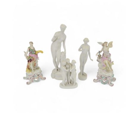 Two Sampson Four Seasons figures, together with three female bisque figures, tallest H29cm