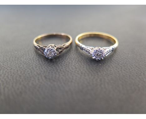 Two illusion-set diamond rings - One stamped 18ct & plat, size P - One stamped plat set, size M - Total weight approx 3.8gms
