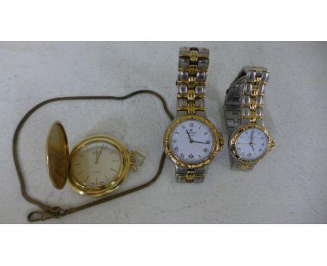 His and Hers Oskar Emil Quartz wristwatch and a Rotary gold plated pocket watch 