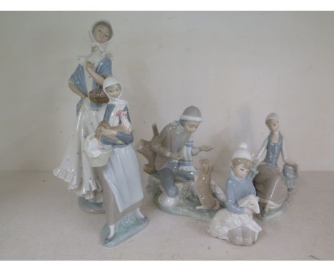 Two Nao figurines and three Lladro figures - the tallest being 35cm 
Condition report: All in good condition 