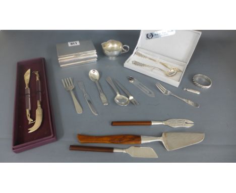 An assortment of Peruvian and other sterling silver flatware and a cigarette box, small jug and serviette ring - total weigha