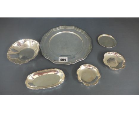 A Peruvian sterling silver salver and five sterling silver dishes - all clean condition, some usage marks - total approx weig