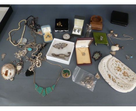 A quantity of silver jewellery, German .935 silver cased Ladies pocket watch and 9ct yellow gold dress ring