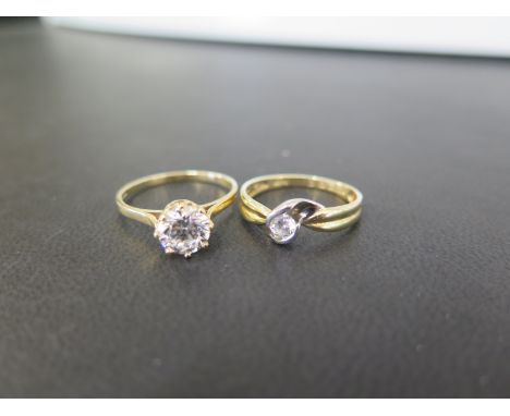 Two 14ct gold cubic zirconia single-stone rings - Hallmarked Birmingham and Sheffield - Ring sizes P 1/2 and R - Weight appro