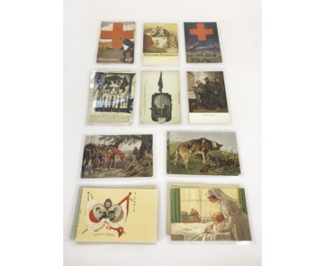 A small group of vintage postcards - Red Cross relatedJapanese, German, Italian, French, Austrian - 15 postcards