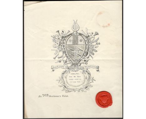 ADELPHI Theatre Gentleman's Ticket for 20 December 1899numbered and with a seal, some minor faults
