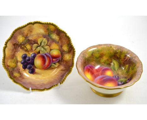 A Royal Worcester fruit painted bowl by H Ayrton and similar plate signed J Smith (2) 