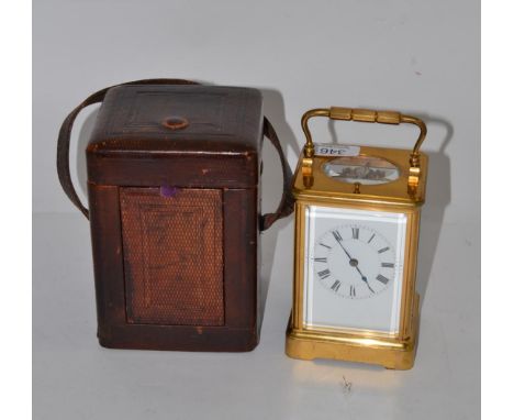 A brass striking and repeating carriage clock, with fitted case 