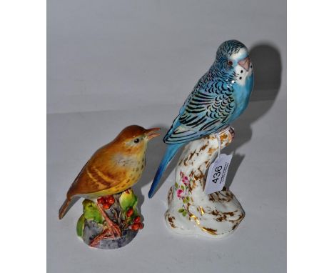A Royal Worcester model of a Budgerigar together with a Royal Worcester model of a thrush (2) 