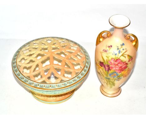 Royal Worcester vase (restored) together with a Royal Worcester China Works pot pourri vase and cover