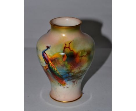 Royal Worcester vase painted with pheasants, signed A Watkins 