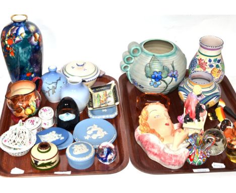 Group of 20th century ceramics and glass including a pre-war Royal Doulton figure 'Scotties' HN1281 (a.f.); Royal Doulton fig