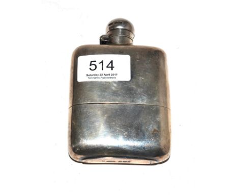 Silver hip flask with bayonet fitting and detachable cup 