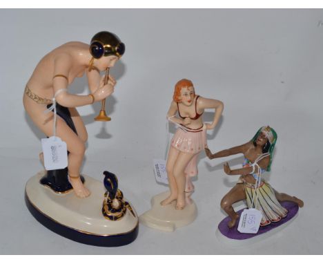 Three Art Deco style china figures by Royal Dux, Karl Ens and one other 