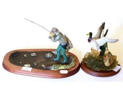 Border Fine Arts Models Comprising: 'Herd Bull', model No. B0004 by Richard Roberts, limited edition 487/1250, on wood base, 
