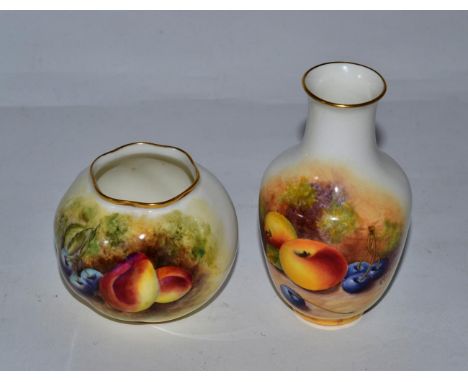 Two Royal Worcester fruit painted vases by G Delaney and L Maybury 