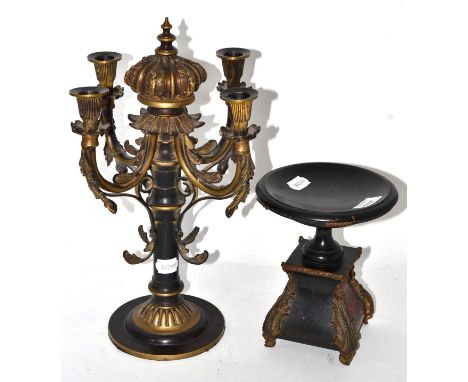 A 19th century boullework and ebonised stand; together with a candelabra (2)