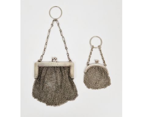George V small silver mesh purse, Birmingham 1911 and another, smaller, unmarked&nbsp;