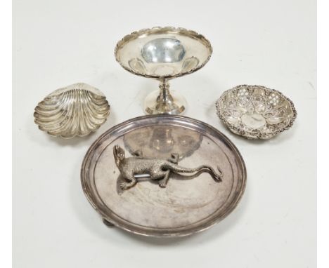 Victorian silver scallop shell-shaped butter-dish, hallmarked Sheffield, 1901, a small silver pierced bon-bon dish, hallmarke