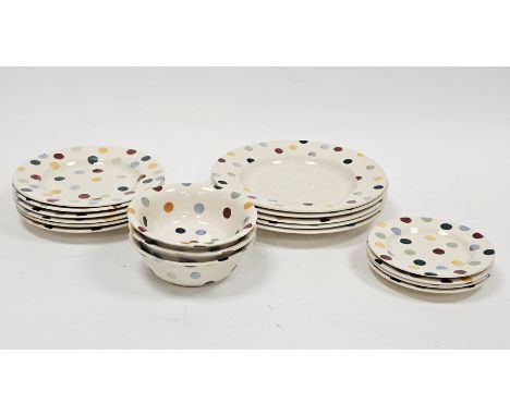 Collection of Emma Bridgewater polka dot pattern dinner wares, printed black marks, comprising five dinner plates, three bowl
