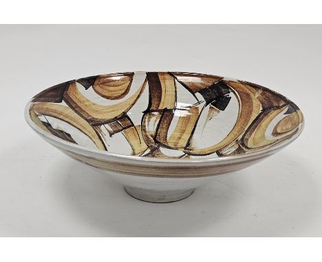 Alan Caiger-Smith (1930-2020) for Aldermaston Pottery, a large flared conical footed bowl, painted with broad ochre and brown